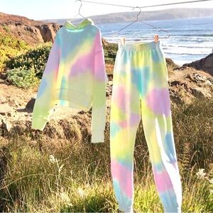 Frankie’s Bikinis Pastel Tie Dye Crop Hoodie & Jogger 💕 Size L NWT